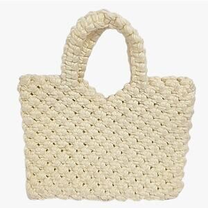 Macrame Crochet Knit Womens Handbag Purse Ivory Peel & Stick Closure 10" x 7.75"